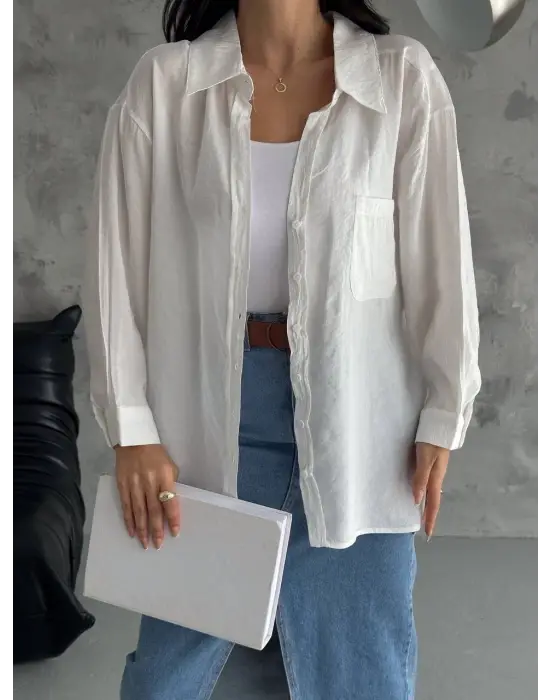 Modal Oversize Cepli Gömlek