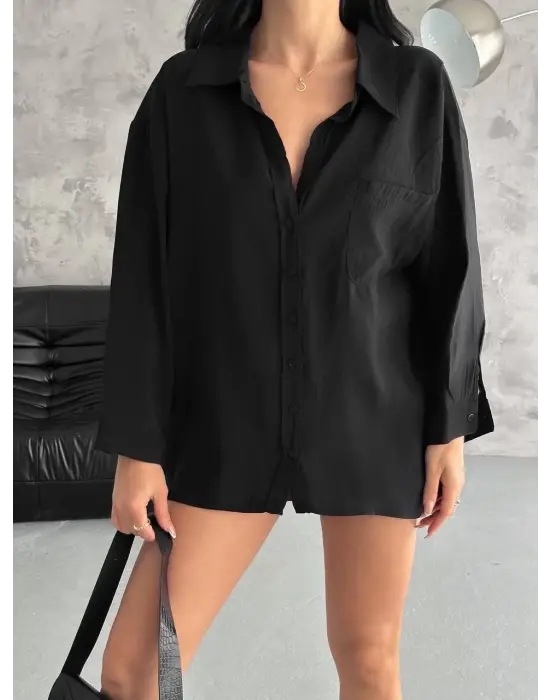 Modal Oversize Cepli Gömlek