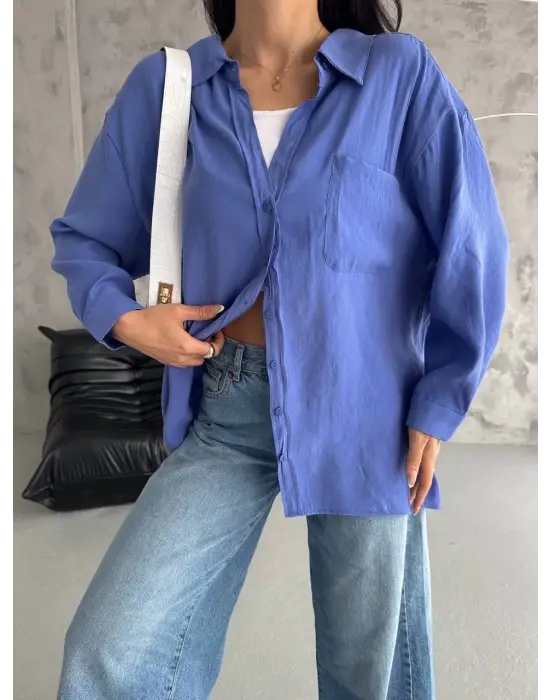 Modal Oversize Cepli Gömlek