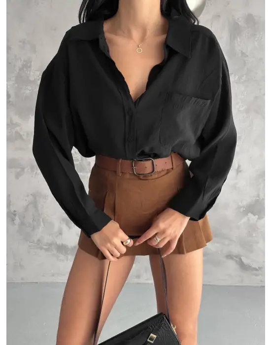 Modal Oversize Cepli Gömlek