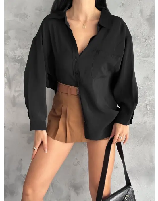 Modal Oversize Cepli Gömlek