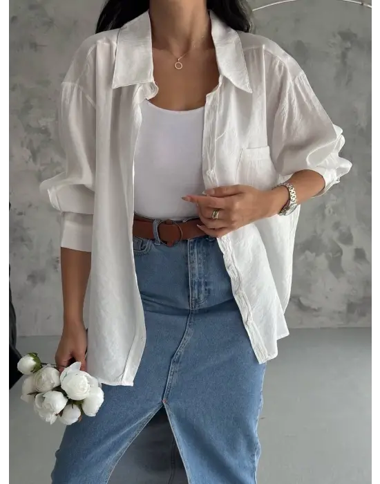 Modal Oversize Cepli Gömlek