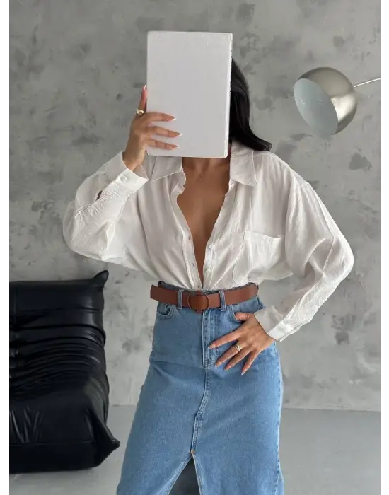 Modal Oversize Cepli Gömlek