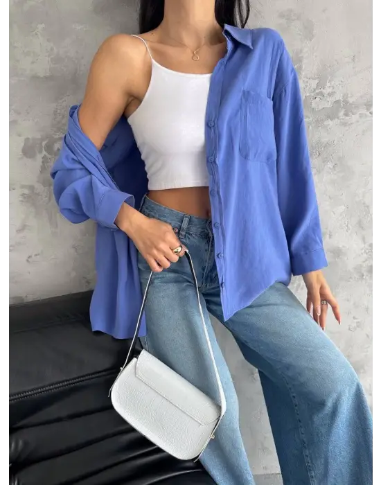 Modal Oversize Cepli Gömlek