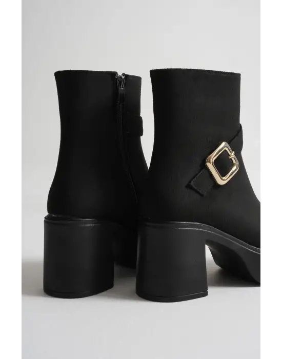 Mona Kadın Siyah Süet Tokalı Topuklu Bot