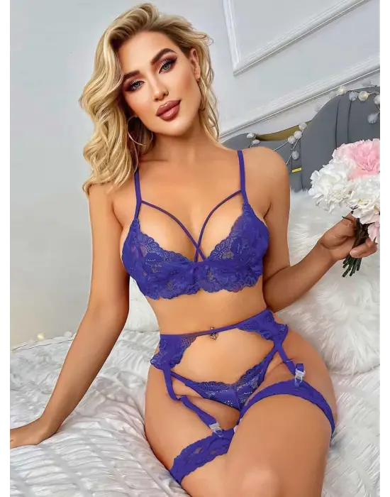 Mor Dantel Fantezi Jartiyer Takımı