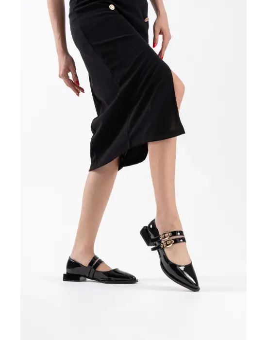 Murder Siyah Rugan Kemer Detaylı Kadın Topuklu Ayakkabı