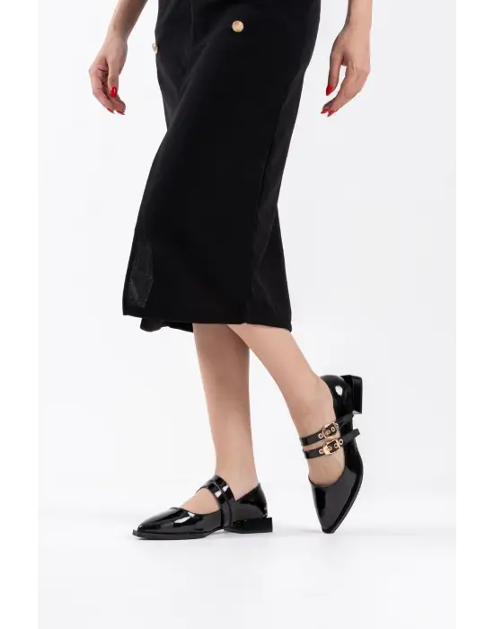 Murder Siyah Rugan Kemer Detaylı Kadın Topuklu Ayakkabı