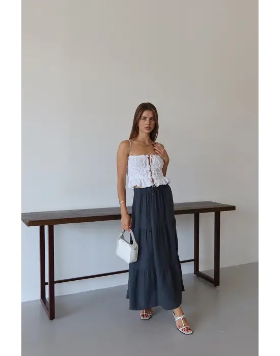 Müslin Kumaş Keten Uzun Etek Antrasit Pt