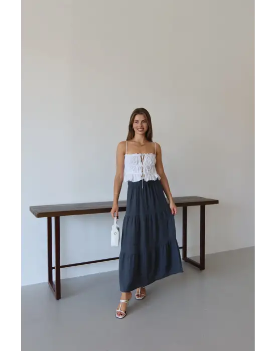 Müslin Kumaş Keten Uzun Etek Antrasit Pt