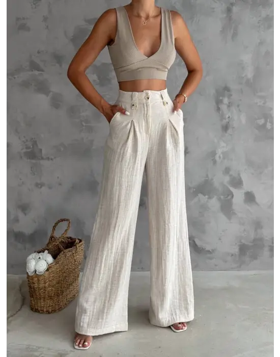 Müslin Palazzo Pantolon Krem