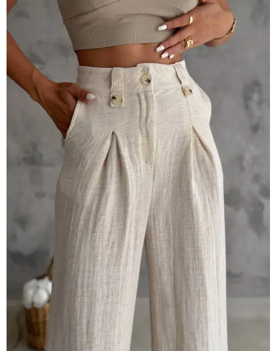 Müslin Palazzo Pantolon Krem
