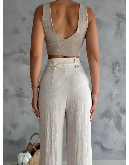 Müslin Palazzo Pantolon Krem