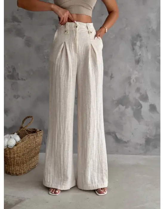 Müslin Palazzo Pantolon Krem