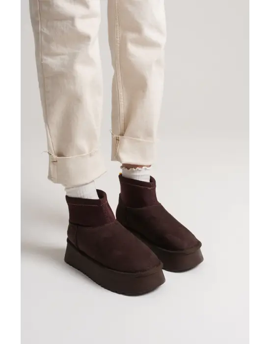 Nadia Kadın Acı Kahve Kışlık İçi Kürklü Kalın Taban Bot