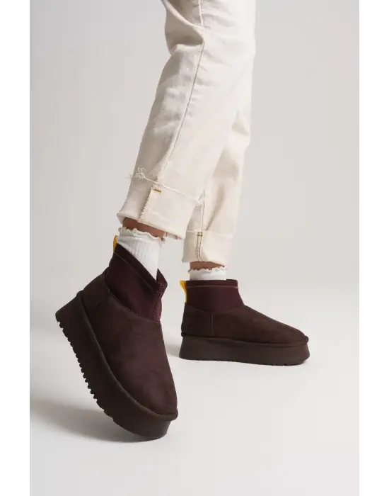 Nadia Kadın Acı Kahve Kışlık İçi Kürklü Kalın Taban Bot