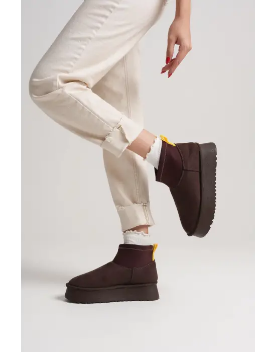 Nadia Kadın Acı Kahve Kışlık İçi Kürklü Kalın Taban Bot