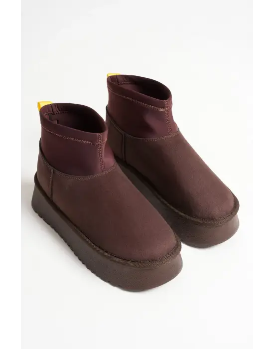 Nadia Kadın Acı Kahve Kışlık İçi Kürklü Kalın Taban Bot