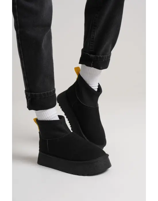 Nadia Kadın Siyah Kışlık İçi Kürklü Kalın Taban Bot