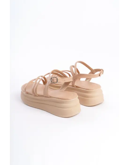 Natalıe İnce Tokalı Şerit Detaylı Ortopedik Taban Kadın Sandalet Tt - Ten