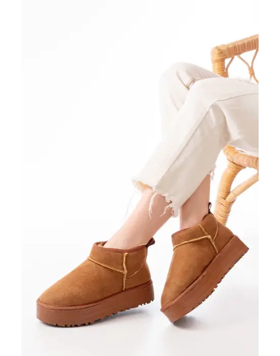 Taba Süet İçi Kürklü Kışlık Kapalı Burun Kadın Günlük Terlik