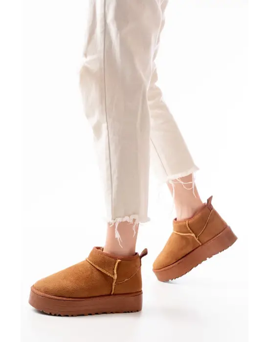 Taba Süet İçi Kürklü Kışlık Kapalı Burun Kadın Günlük Terlik