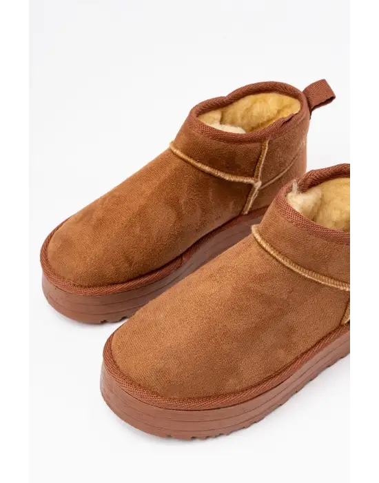 Taba Süet İçi Kürklü Kışlık Kapalı Burun Kadın Günlük Terlik