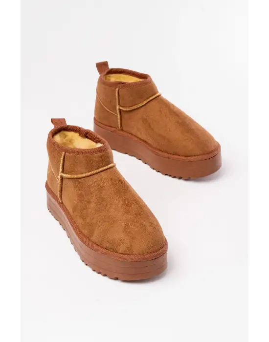 Taba Süet İçi Kürklü Kışlık Kapalı Burun Kadın Günlük Terlik