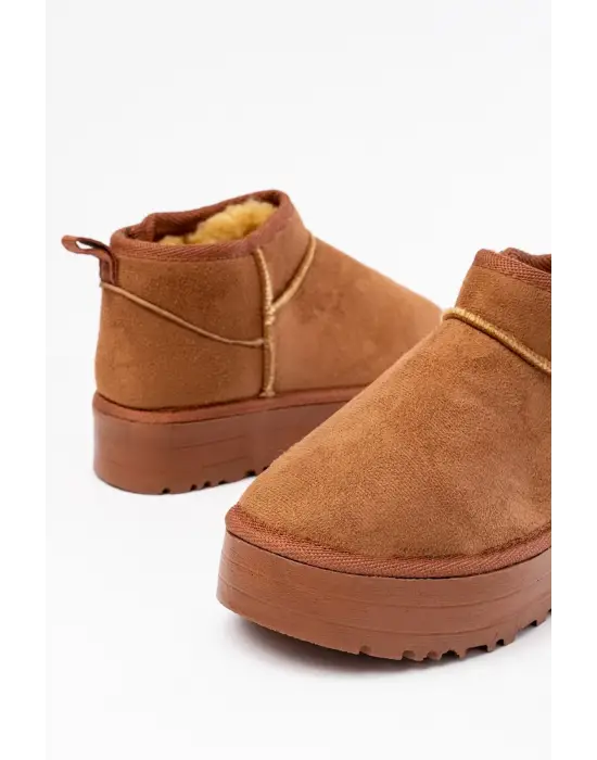 Taba Süet İçi Kürklü Kışlık Kapalı Burun Kadın Günlük Terlik