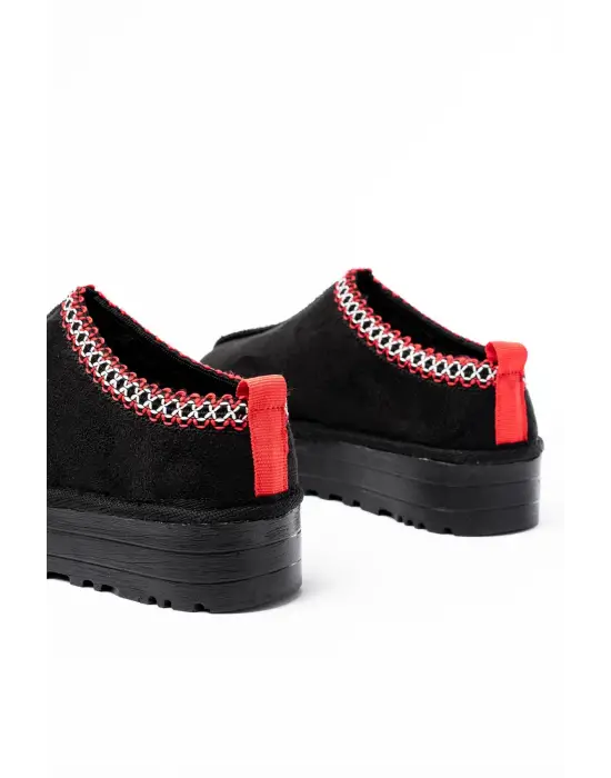 Siyah Süet İçi Kürklü Kışlık Kapalı Burun Kadın Günlük Terlik