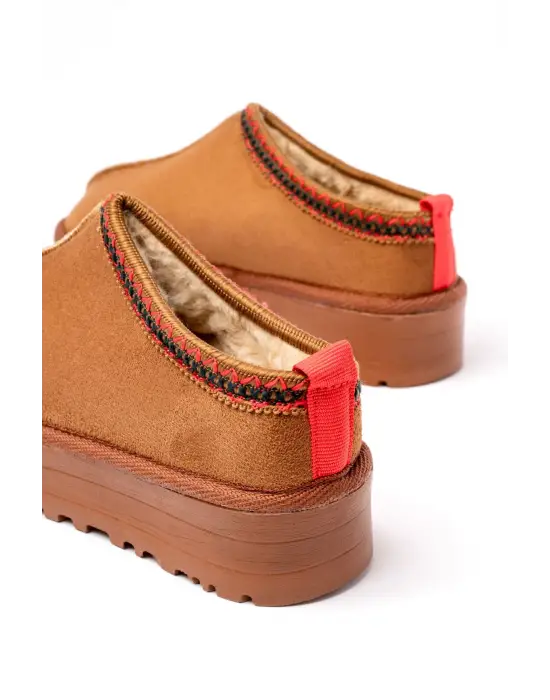 Taba Süet İçi Kürklü Kışlık Kapalı Burun Kadın Günlük Terlik