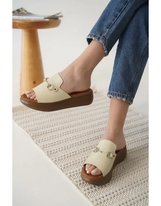 Bej Hakiki Deri Terlik TR31MY62C