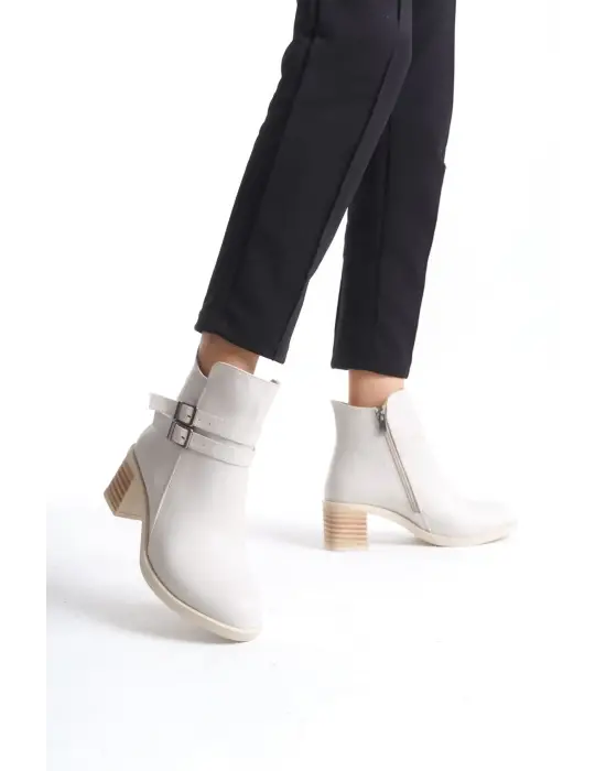 Noemı Tokalı Fermuarlı Ortopedik Taban Topuklukadın Bot  Kt - Krem