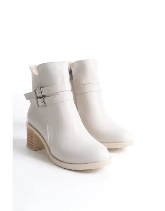 Noemı Tokalı Fermuarlı Ortopedik Taban Topuklukadın Bot  Kt - Krem