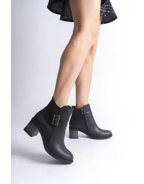 Noemı Tokalı Fermuarlı Ortopedik Taban Topuklukadın Bot  St - Siyah