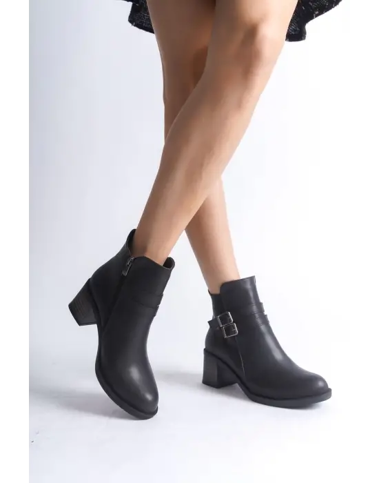 Noemı Tokalı Fermuarlı Ortopedik Taban Topuklukadın Bot  St - Siyah
