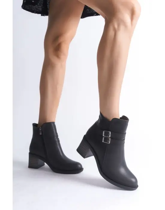 Noemı Tokalı Fermuarlı Ortopedik Taban Topuklukadın Bot  St - Siyah