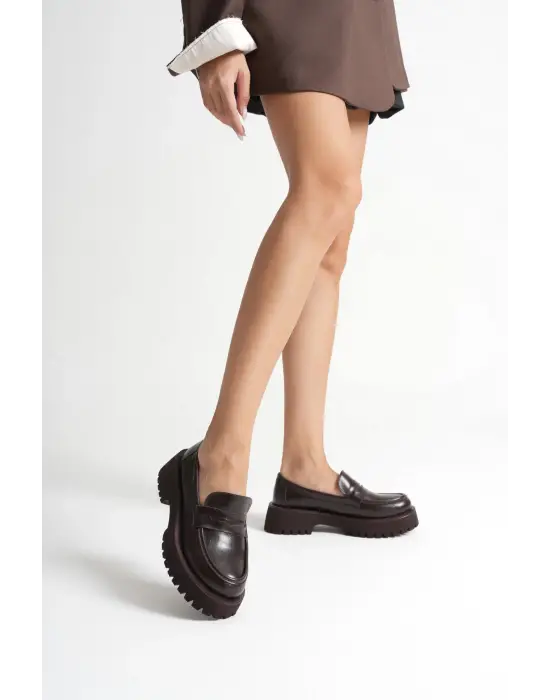 Noir Kadın Günlük Acı Kahve Loafer Ayakkabı