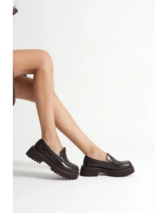 Noir Kadın Günlük Acı Kahve Loafer Ayakkabı