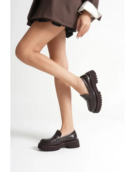 Noir Kadın Günlük Acı Kahve Loafer Ayakkabı