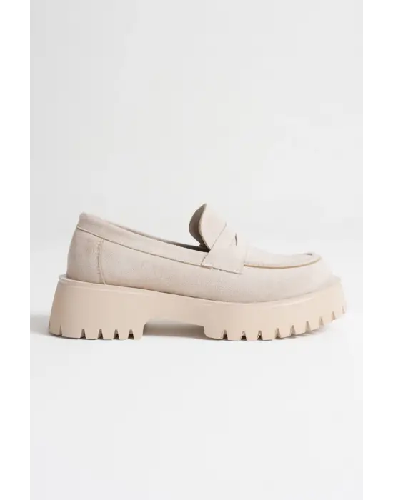 Noir Kadın Günlük Bej Süet Loafer Ayakkabı