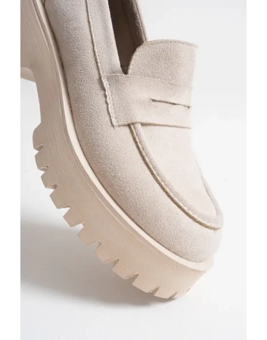 Noir Kadın Günlük Bej Süet Loafer Ayakkabı