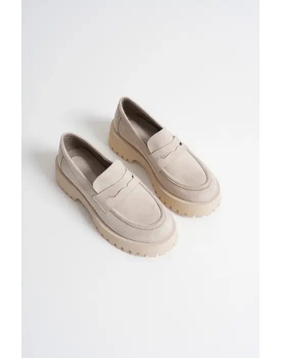 Noir Kadın Günlük Bej Süet Loafer Ayakkabı