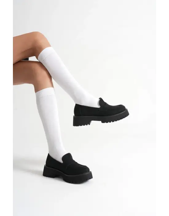 Noir Kadın Günlük Siyah Süet Loafer Ayakkabı