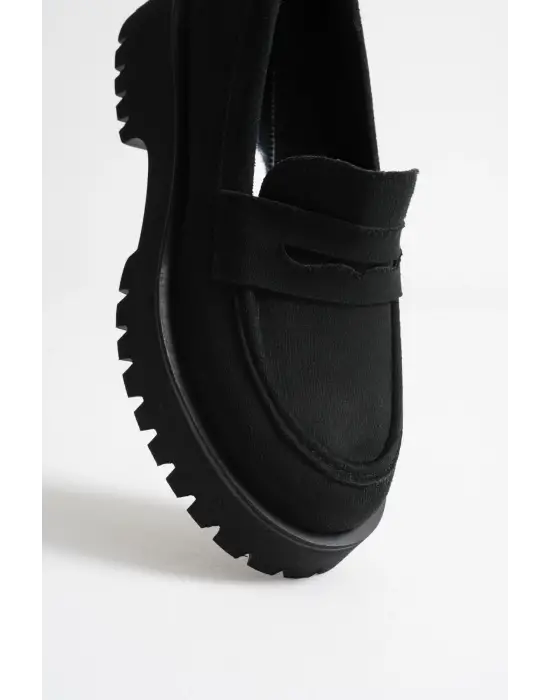 Noir Kadın Günlük Siyah Süet Loafer Ayakkabı