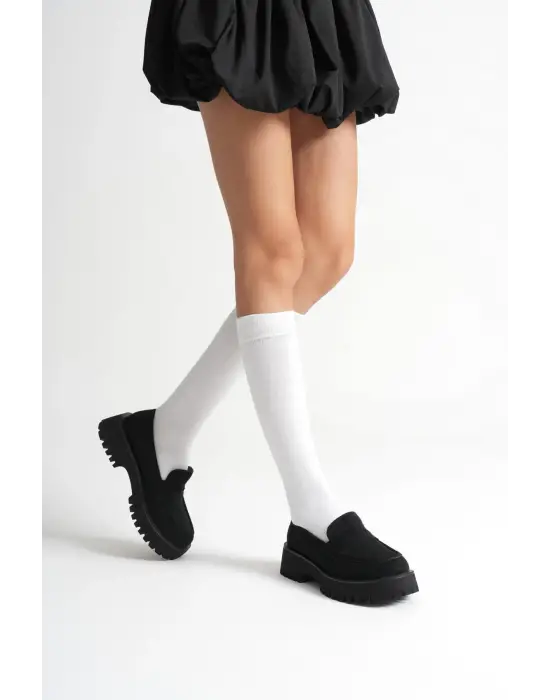 Noir Kadın Günlük Siyah Süet Loafer Ayakkabı