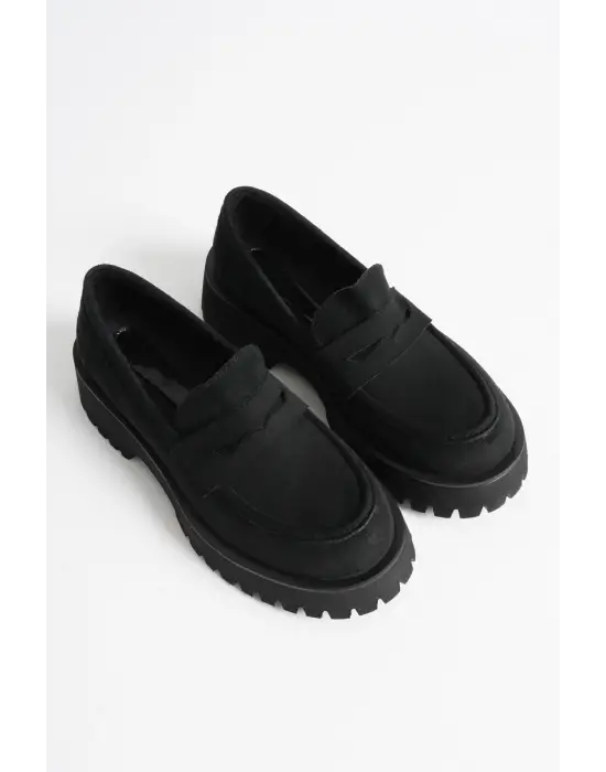 Noir Kadın Günlük Siyah Süet Loafer Ayakkabı
