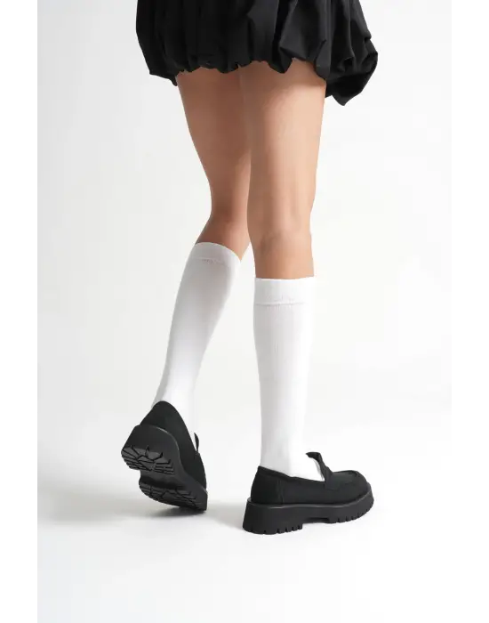 Noir Kadın Günlük Siyah Süet Loafer Ayakkabı