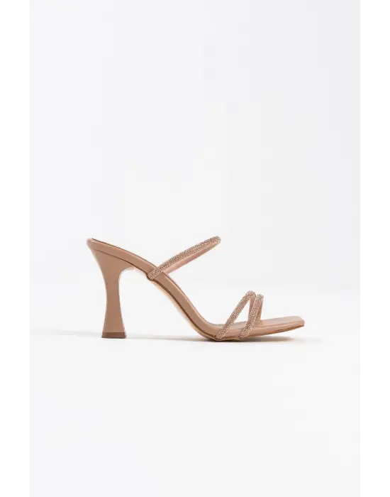 Nude Taşlı İnce Bantlı Kadın Topuklu Terlik TR20MY01D