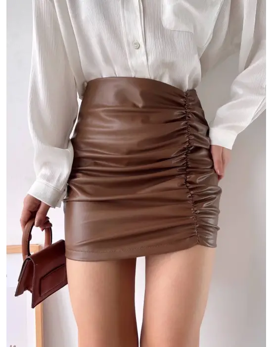 Önden Büzgülü Etek Taba H24210